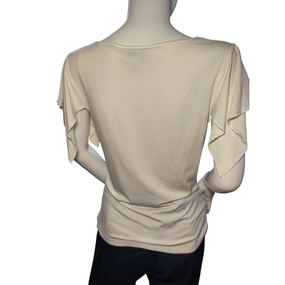 Ann Taylor Loft Womens Flutter Sleeve V-neck Stretch Blouse Cream Size Medium - Picture 7 of 13
